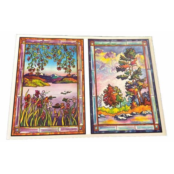 VTG Flowers Stained Glass Static Cling Window Decorations Super Signs 3 Sheets - Picture 3 of 6